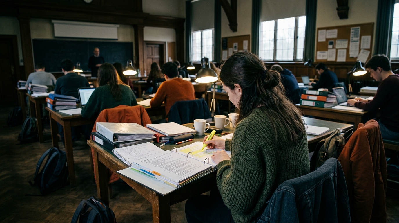 Alumnos consultando temarios y opiniones academia oposprevencion sevilla para preparar oposiciones